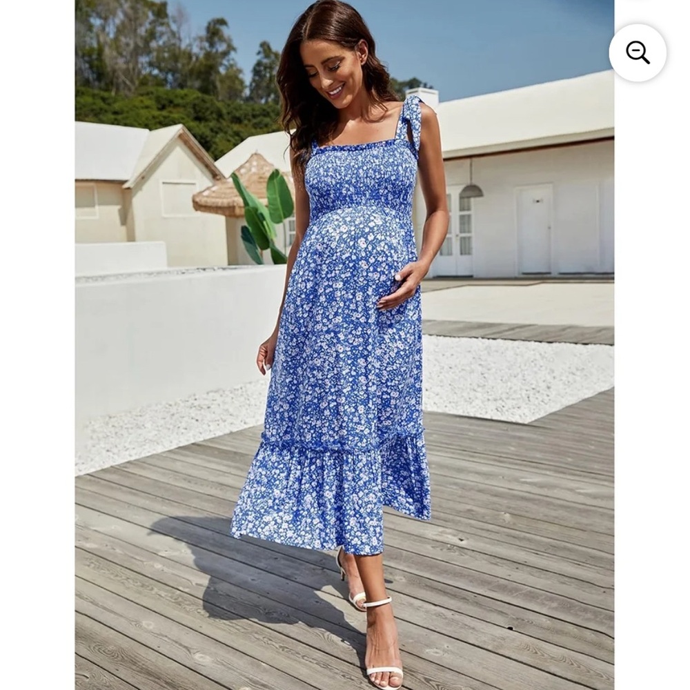 Maternity Floral Blue Midi Dress